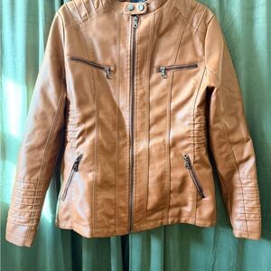 Women's Tan Faux Leather Jacket